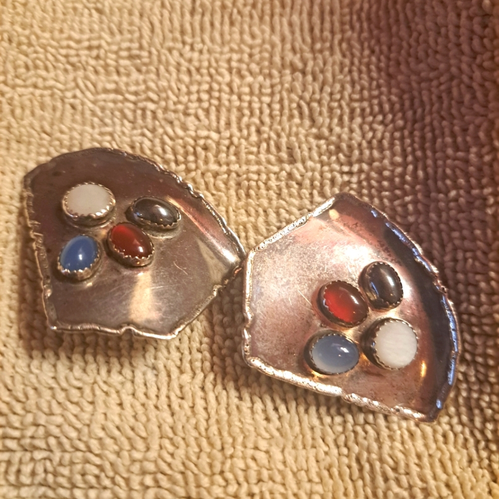 Vintage silver earrings with multi color stones
